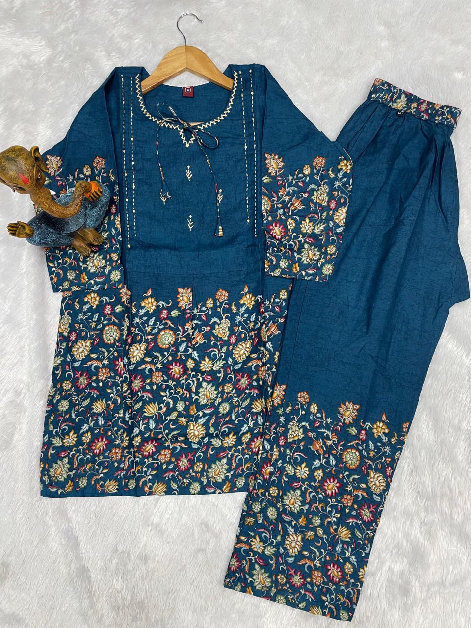 Pramukh Fab Teal Color Cotton Co-ord Set - Distacart