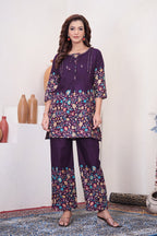 Pramukh Fab Plum Color Cotton Co-ord Set - Distacart