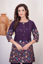 Pramukh Fab Plum Color Cotton Co-ord Set - Distacart