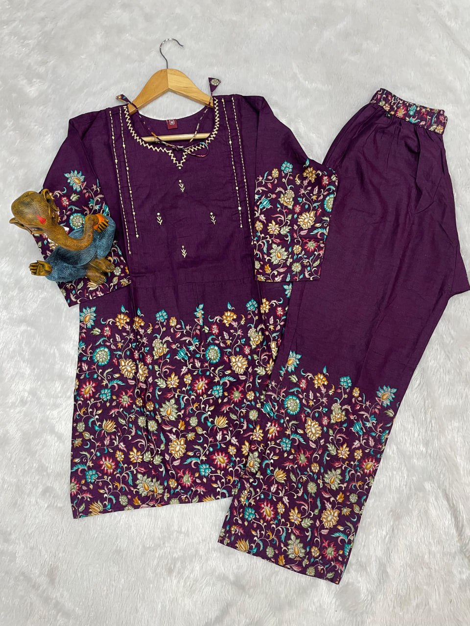 Pramukh Fab Plum Color Cotton Co-ord Set - Distacart