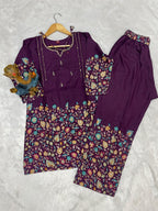 Pramukh Fab Plum Color Cotton Co-ord Set - Distacart