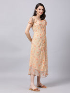 Souchii Women Grey Floral Printed Chiffon A-Line Dress - Distacart