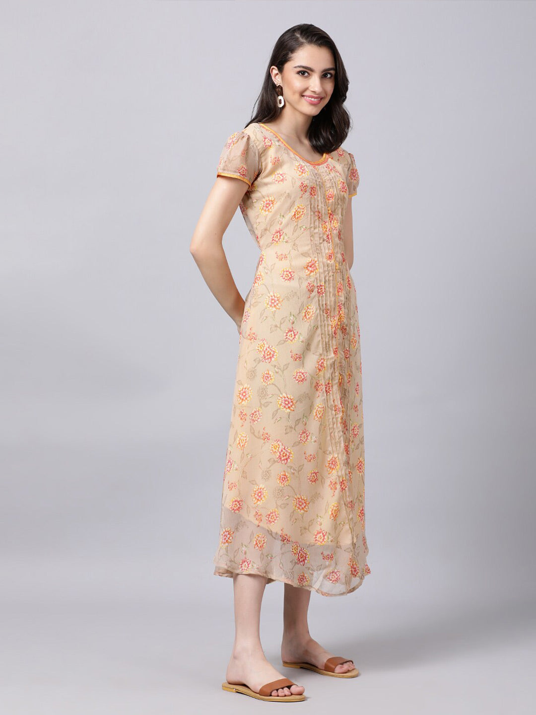 Souchii Women Grey Floral Printed Chiffon A-Line Dress - Distacart
