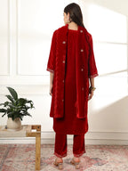 Yufta Velvet Maroon Kurta Dupatta Set With Embroidery - Distacart