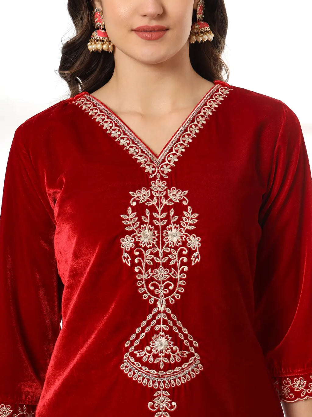 Yufta Velvet Maroon Kurta Dupatta Set With Embroidery - Distacart