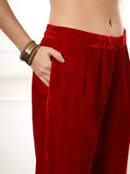 Yufta Velvet Maroon Kurta Dupatta Set With Embroidery - Distacart