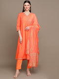 HERE&NOW Ethnic Motifs Printed Thread Work Angrakha Kurta with Palazzos & Dupatta