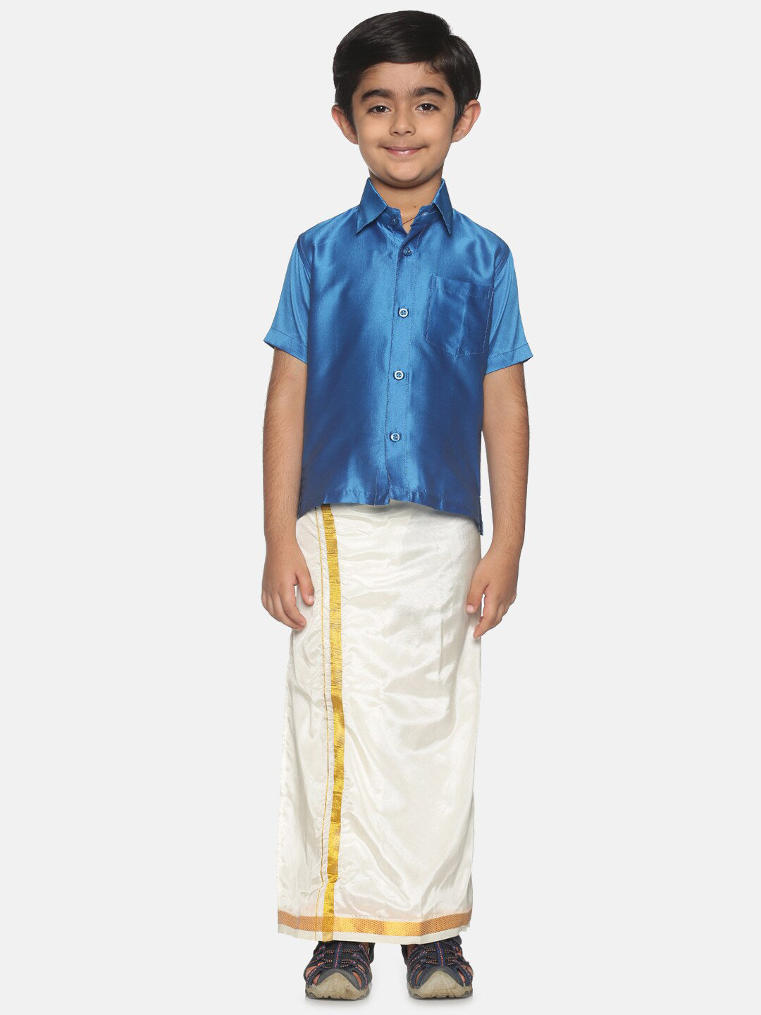 Sethukrishna Blue & White Shirt with Dhoti Set For Boys