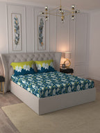 MYTRIDENT Blue White Floral Cotton 144 TC Queen Bedsheet With 2 Pillow Covers - Distacart