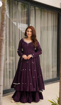 Yash Enterprise Wine Roman Silk Embroidery Party Wear Suit Set - Distacart