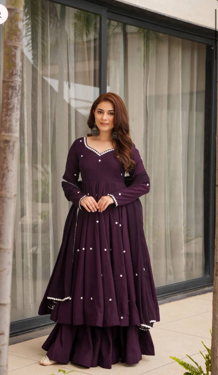 Yash Enterprise Wine Roman Silk Embroidery Party Wear Suit Set - Distacart