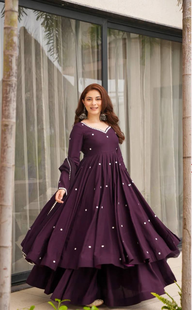 Yash Enterprise Wine Roman Silk Embroidery Party Wear Suit Set - Distacart