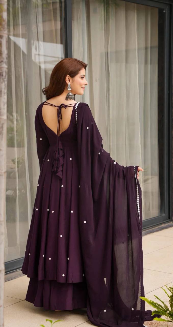 Yash Enterprise Wine Roman Silk Embroidery Party Wear Suit Set - Distacart