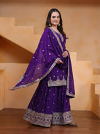 Yash Enterprise Purple Chinon Silk Embroidery Party Wear Suit Set - Distacart