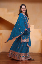 Yash Enterprise Rama Green Chinon Silk Embroidery Party Wear Suit Set - Distacart