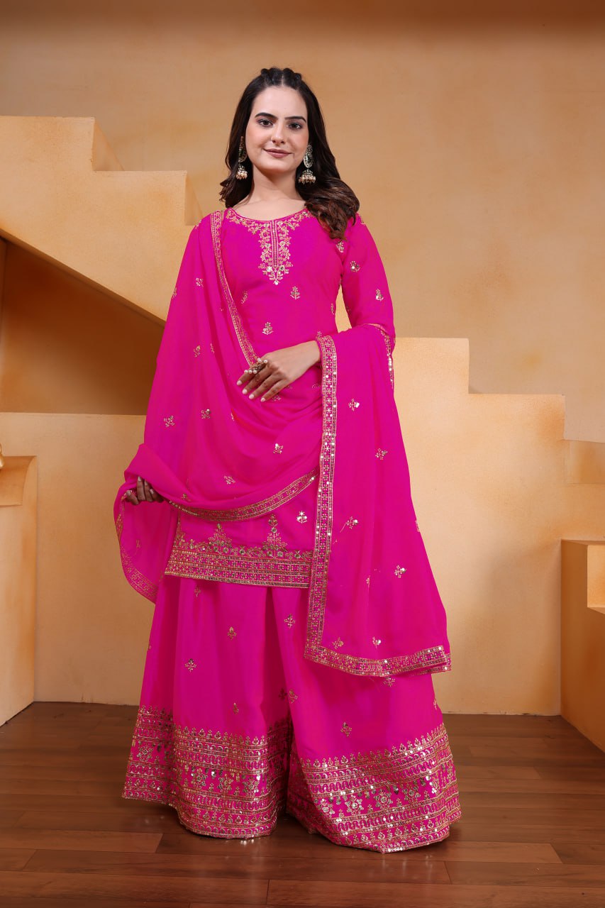 Yash Enterprise Pink Chinon Silk Embroidery Party Wear Suit Set - Distacart