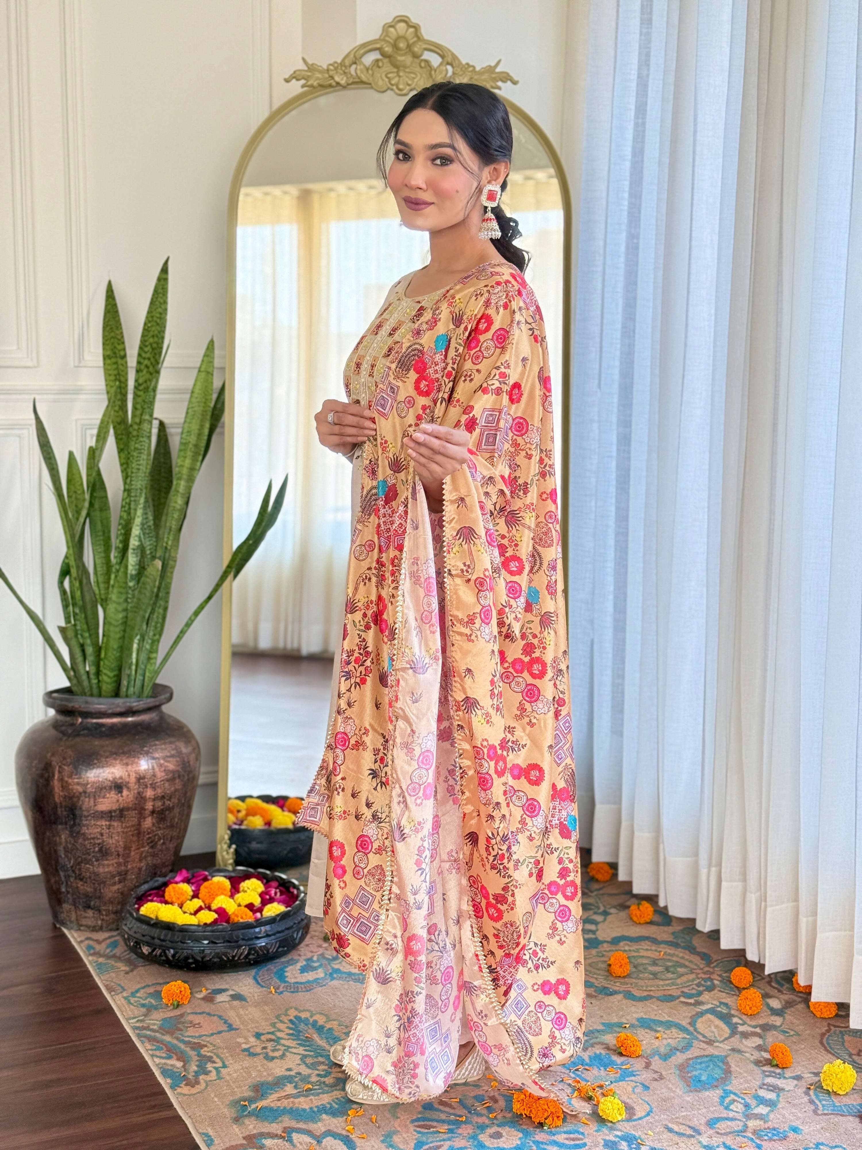 The52 Embroidered Rayon Fabric Straight Kurta, Pant and Dupatta Set - Distacart
