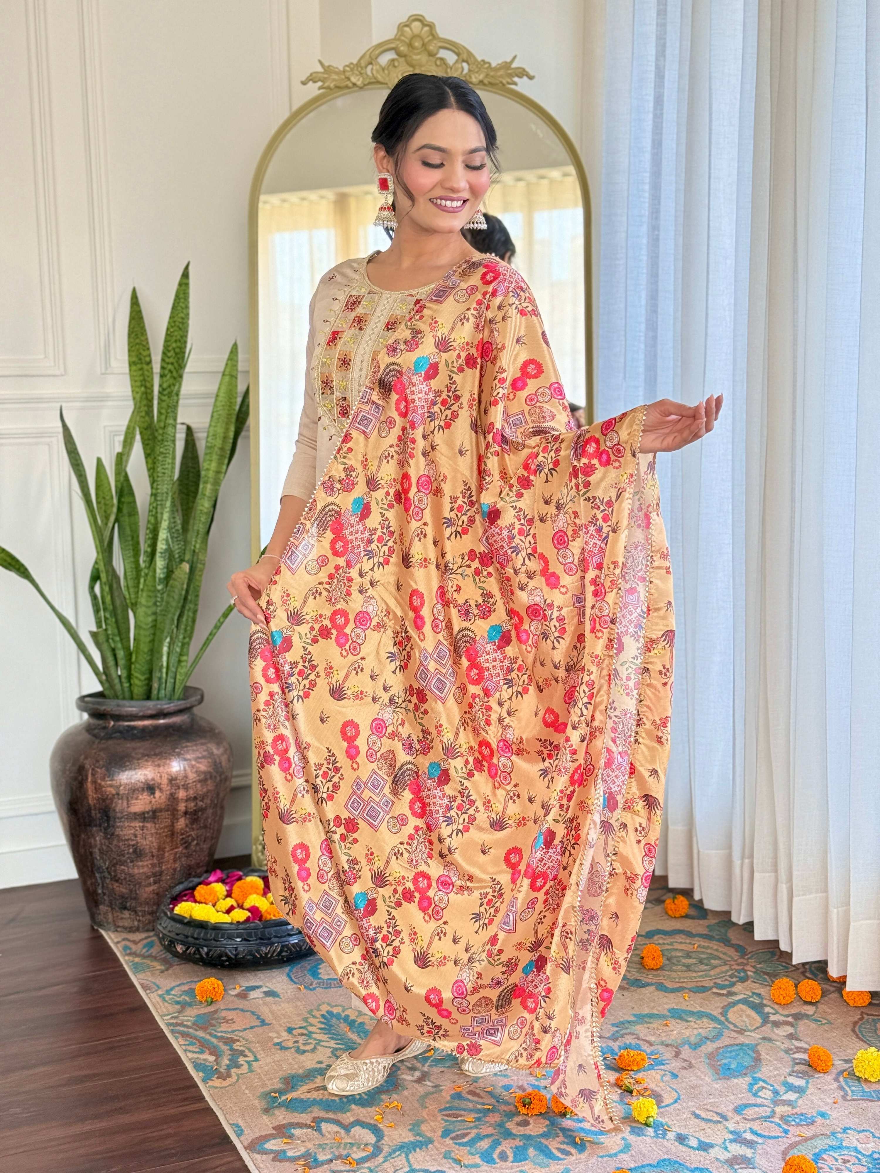 The52 Embroidered Rayon Fabric Straight Kurta, Pant and Dupatta Set - Distacart