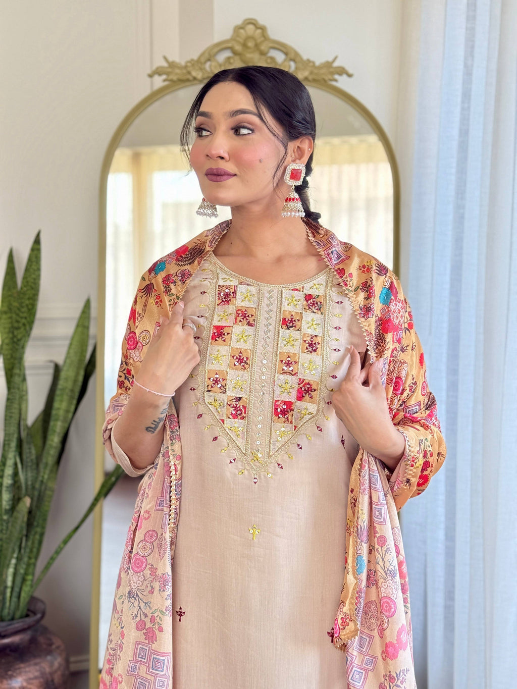 The52 Embroidered Rayon Fabric Straight Kurta, Pant and Dupatta Set - Distacart