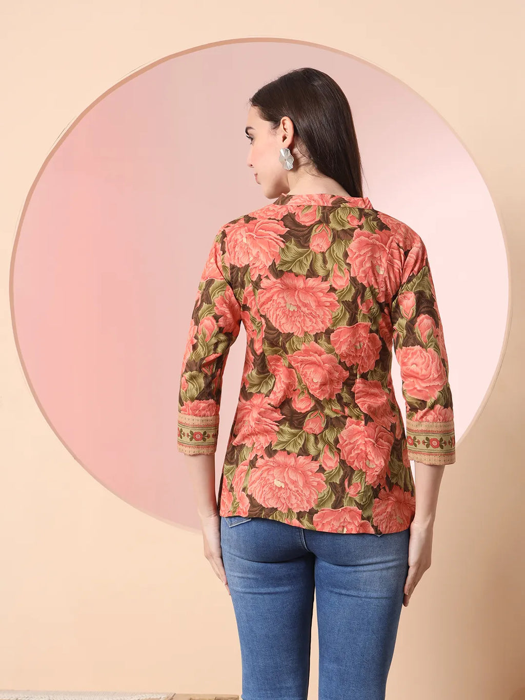 Yufta Peach Pure Cotton Gathered Or Pleated Top