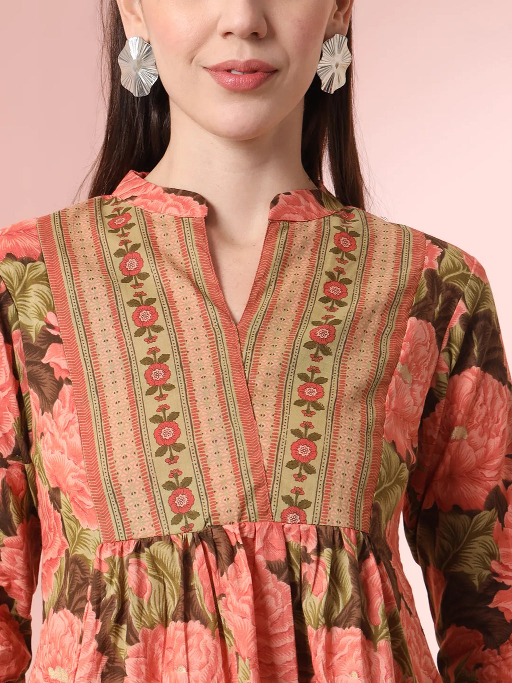 Yufta Peach Pure Cotton Gathered Or Pleated Top