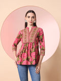 Yufta Pink Pure Cotton Gathered Or Pleated Top