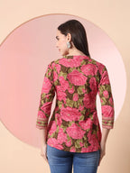 Yufta Pink Pure Cotton Gathered Or Pleated Top