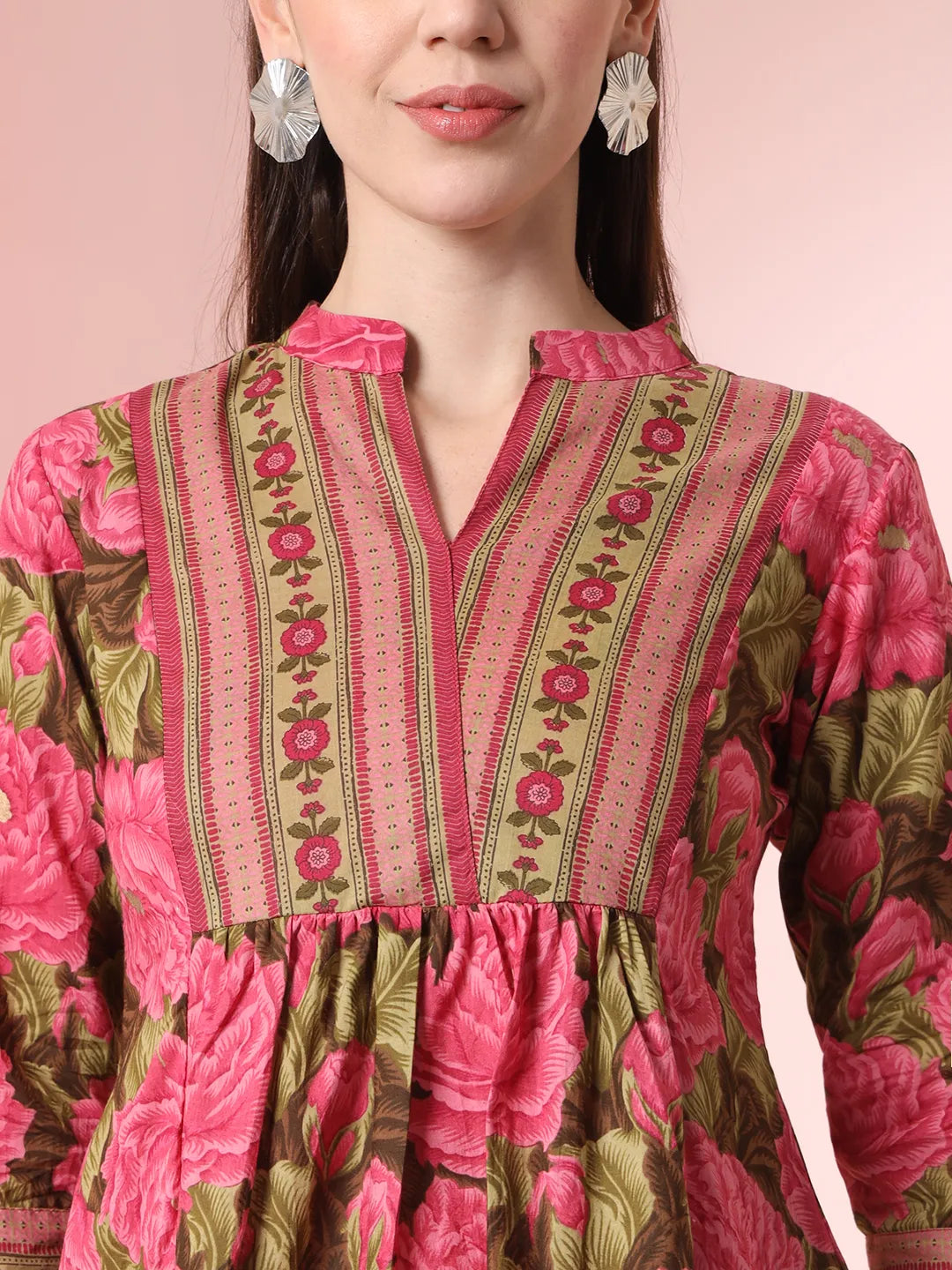 Yufta Pink Pure Cotton Gathered Or Pleated Top