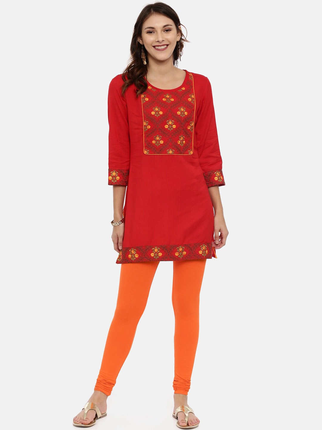 Souchii Orange Solid Slim-Fit Churidar-Length Leggings - Distacart