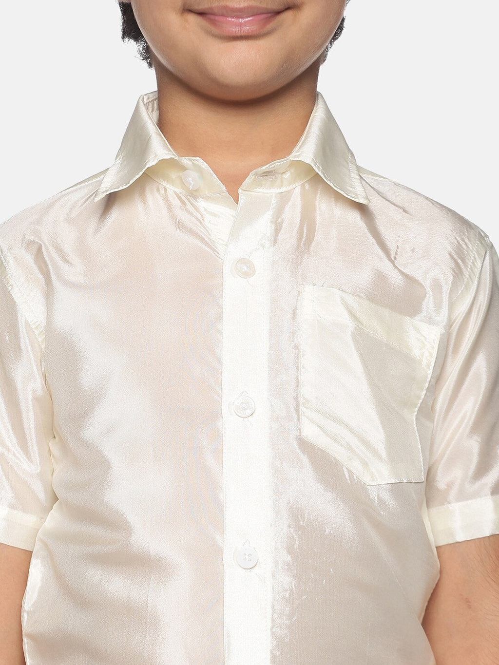 Sethukrishna Boys Cream-Coloured & Gold-Toned Shirt with Dhoti