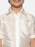 Sethukrishna Boys Cream-Coloured & Gold-Toned Shirt with Dhoti