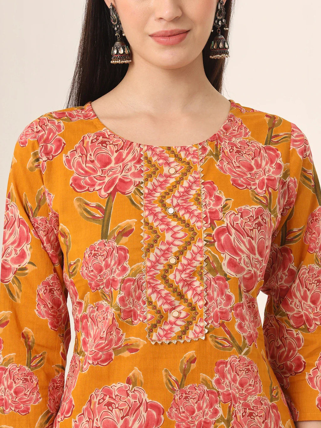 Yufta Mustard Pure Cotton Straight Kurta Pants Dupatta Set - Distacart