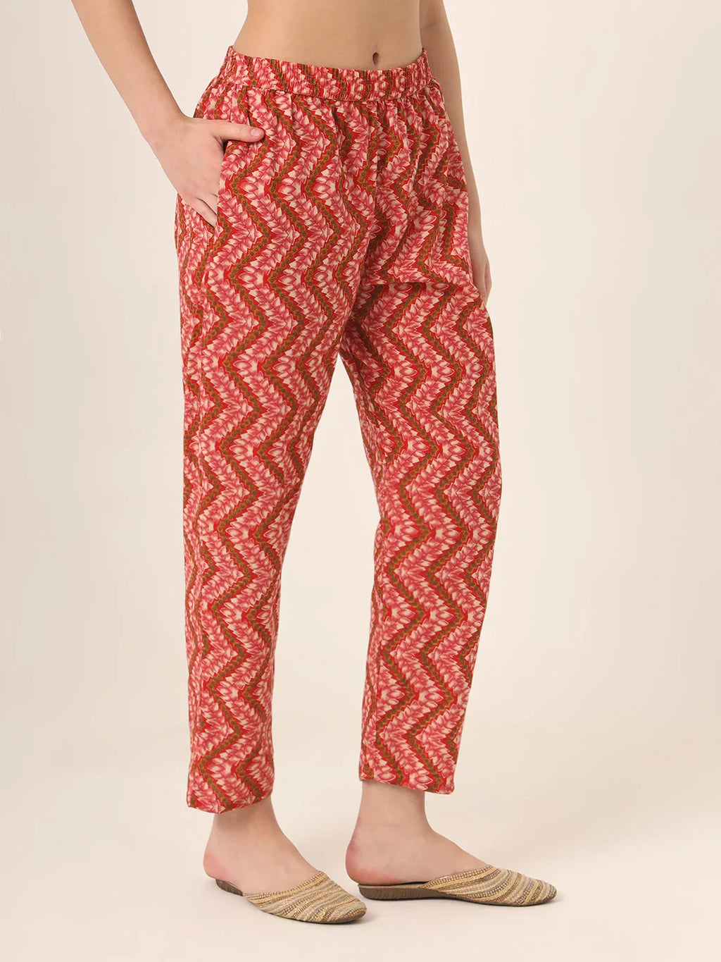 Yufta Red Pure Cotton Straight Kurta Pants Dupatta Set