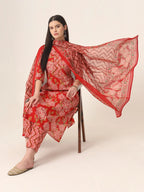 Yufta Red Pure Cotton Straight Kurta Pants Dupatta Set