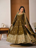 Yash Enterprise Mehndi Vichitra Silk Party Wear Embroidery Suit Set - Distacart