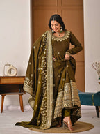 Yash Enterprise Mehndi Vichitra Silk Party Wear Embroidery Suit Set - Distacart