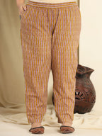 Yufta Mustard Pure Cotton Kurta Dupatta Pant Set With Handwork
