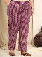 Yufta Purple Pure Cotton Kurta Dupatta Pant Set With Handwork