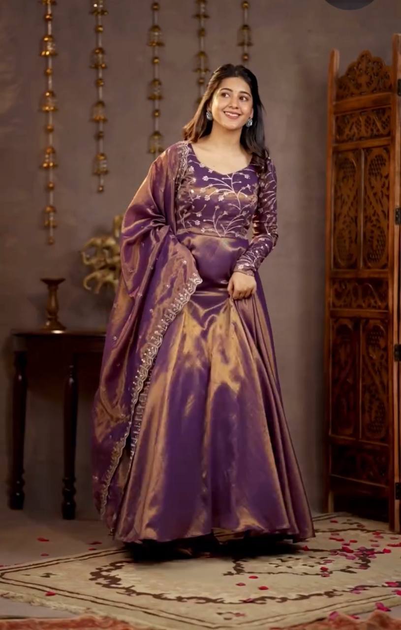 Yash Enterprise Light Purple Cosmos Silk Embroidery Party Wear Suit Set - Distacart