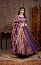 Yash Enterprise Light Purple Cosmos Silk Embroidery Party Wear Suit Set - Distacart