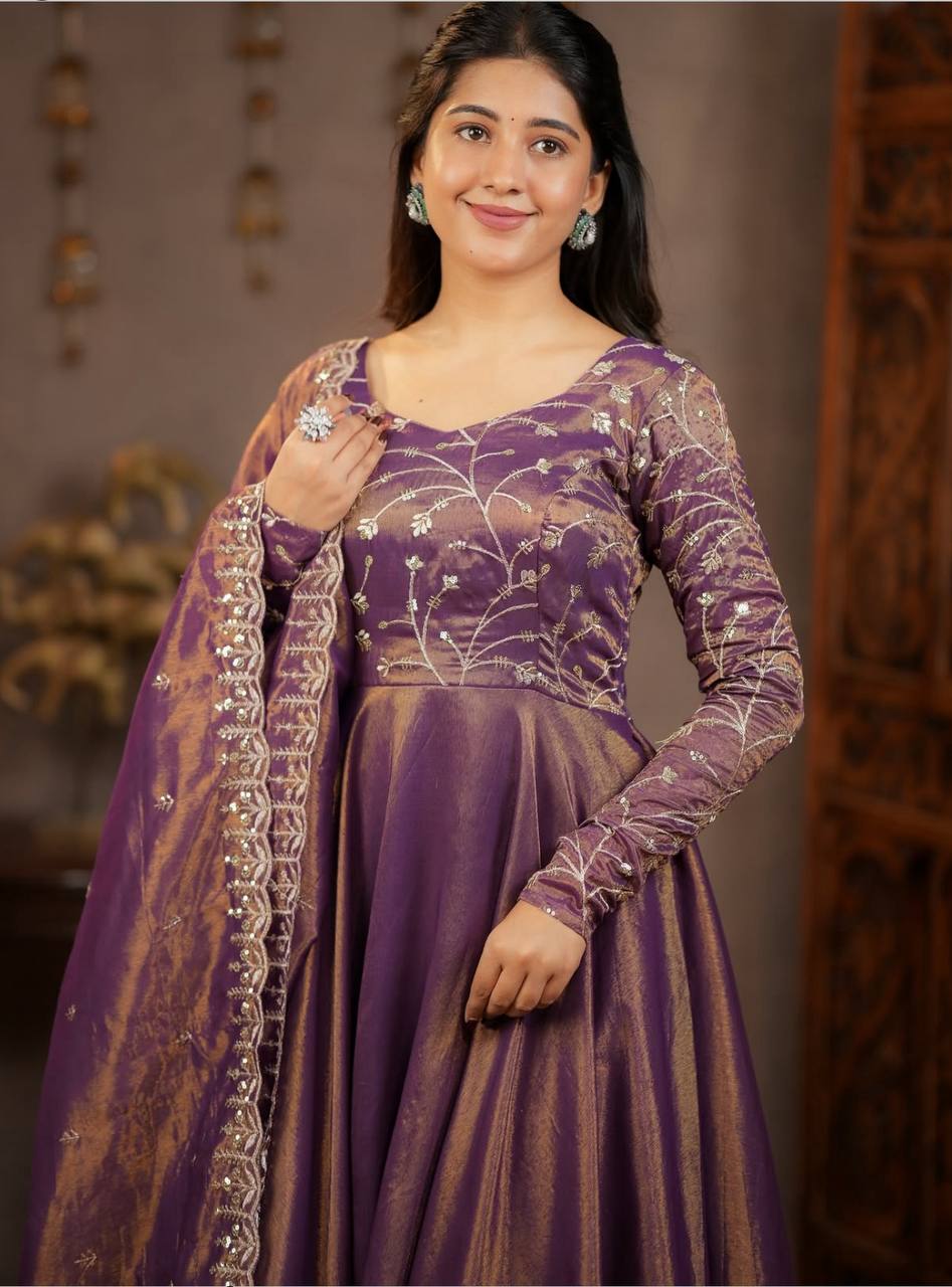 Yash Enterprise Light Purple Cosmos Silk Embroidery Party Wear Suit Set - Distacart