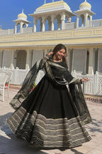 Yash Enterprise Black Rayon Party Wear Embroidery Suit Set - Distacart