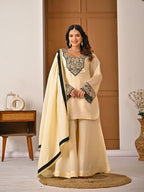 Yash Enterprise Off White Roman Silk Embroidery Party Wear Suit Set - Distacart