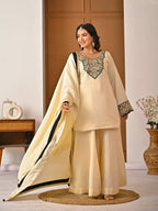 Yash Enterprise Off White Roman Silk Embroidery Party Wear Suit Set - Distacart
