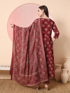 Yufta Maroon Pure Cotton Chikankari Anarkali Kurta Dupatta Pant Set - Distacart