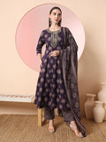 Yufta Purple Pure Cotton Chikankari Anarkali Kurta Dupatta Pant Set - Distacart