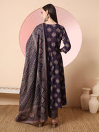 Yufta Purple Pure Cotton Chikankari Anarkali Kurta Dupatta Pant Set - Distacart