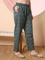 Yufta Green Pure Cotton Chikankari Straight Kurta Dupatta Pant Set