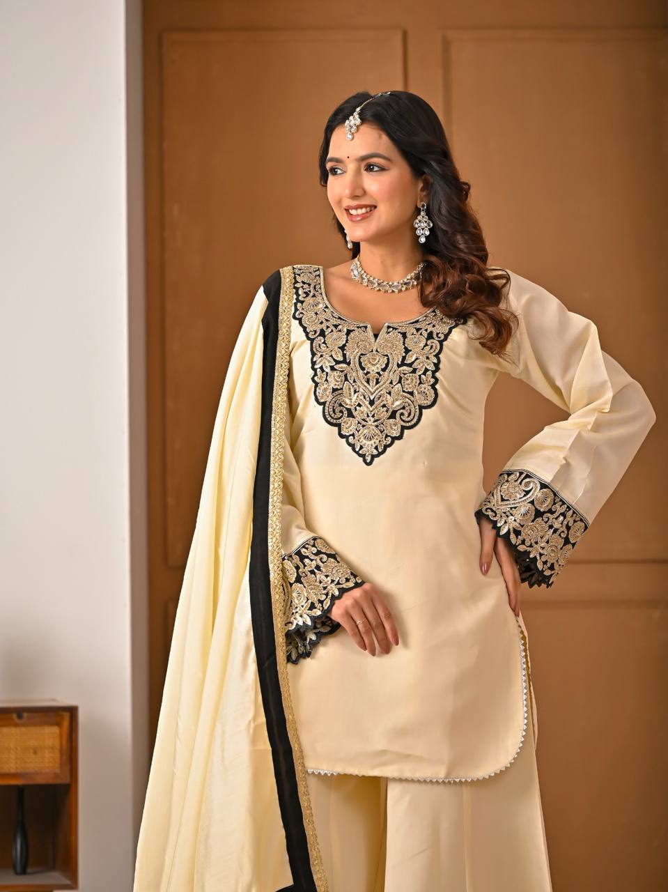 Yash Enterprise Off White Roman Silk Embroidery Party Wear Suit Set - Distacart