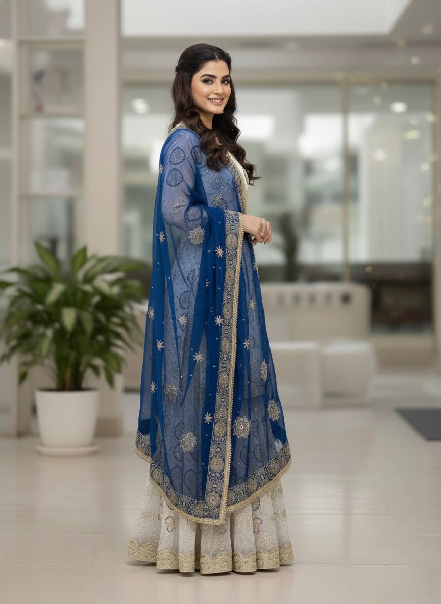 Yash Enterprise Off White Faux Georgette Embroidered Party Wear Suit Set - Distacart